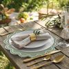 Set of 12 Cotton Linen Scalloped Placemats, 15" (Green with Silver)