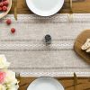Mode Brown Rustic Cotton Linen Table Runner, Seasonal Embroidered Hollow Kitchen Dining Table Decoration for Home Party Decor 13x60 Inch