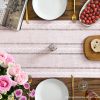 Mode Pink Rustic Cotton Linen Table Runner, Seasonal Embroidered Hollow Kitchen Dining Table Decoration for Home Party Decor 13x60 Inch