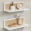 Rattan Wall Shelf 16inch Set of 2, Handmade White Floating Shelves Boho Wall Decor