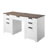 Executive Desk, Farmhouse Office Table with Charging Station, Heavy Duty Particle Board Executive Table with Storage Drawers, 200 LBS Load Capacity
