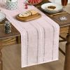 Mode Pink Rustic Cotton Linen Table Runner, Seasonal Embroidered Hollow Kitchen Dining Table Decoration for Home Party Decor 13x60 Inch