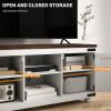 Farmhouse TV Stand for up to 50" TV, TV Cabinet with Barn Doors, Cable Management for Living Room, Distressed White
