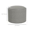 Round Linen Upholstered Coffee Table, End Table with Hidden Storage and Tray Top