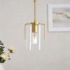 Farmhouse Gold Pendant Light, 1-Light Clear Glass Kitchen Island Light for Dining Table, Adjustable Modern Hanging Ceiling Fixture for Entryway