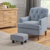 16" Gray Linen Fabric Ottoman Cube Footrest & Pouf