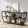 Industrial Metal and Wood Console Entryway Table with Shelves, 70.9"