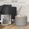 Round Linen Upholstered Coffee Table, End Table with Hidden Storage and Tray Top