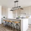 34-Inch Black Industrial Pendant Light with 5 E26 Bulb Sockets, Adjustable Chain Height – Modern Farmhouse Linear Chandelier for Dining Room