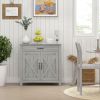 Farmhouse Sideboard Cabinet with Barn Doors Kitchen Buffet Cabinet with Drawer and Adjustable Shelf Stone Gray |