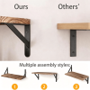 Floating Shelves Wall Mounted Set of 4, Rustic Paulownia Wood Wall Shelves with Black Metal Brackets