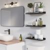 Floating shelving unit with black metal railing, 3-piece set, suitable for bedrooms, bathrooms, kitchens, living rooms, etc., for displaying plants
