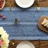 Mode Blue Rustic Cotton Linen Table Runner, Seasonal Embroidered Hollow Kitchen Dining Table Decoration for Home Party Decor 13x72 Inch