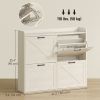 Narrow Shoe Storage Cabinet with 4 Flip Drawers, Adjustable Shelves, 16 Pair Farmhouse Shoe Cabinet, White Oak