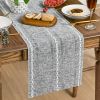 Dark Grey Rustic Cotton Linen Embroidered Table Runner, 13x72 Inch