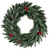 24" Pre-Lit Christmas Wreath - 20 Warm White LEDs + Pine Cones + Red Berries