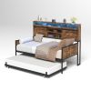 Twin Daybed with Trundle, Farmhouse Daybed Frame with Sliding Barn Door Headboard and Charging Station & LED for Bedroom and Guest Room