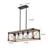 32" Walnut Industrial Farmhouse Rectangle Pendant Light, 5-Light Chandelier for Dining Room, Kitchen Island, Cafe Decor (No Bulbs)