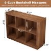 6 Cube Storage Bookcase, 40" Wide Low Horizontal Book Shelf with Curved Edge, Wood Floor Standing 2-Tier Bookshelf with Base
