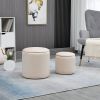 Cream White Corduroy Storage Ottomans with Wood Lids – Set of 2