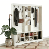 White Hall Tree with Bench, Coat Rack, and Shoe Storage
