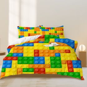 3pcs Dot Building Blocks Comforter Set Colorful Bricks Thin Bedding Duvet Summer Quilt Set Twin Full Size (Option: Twin-Multicolor)