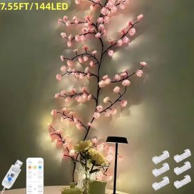Cherry LED Tree Branch Lights For Wall, Cherry Blossom Willow Vine Twig Decor Garland With 144 LED Lights And Remote,8 Lighting Modes,Christmas Decora (Option: 7.55FT)