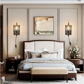 Rustic Farmhouse Wall Sconces Set Of 2, Vintage Industrial Plug-in Wall Lights With Clear Glass Shade, Black And Gold Finish (Option: Black and Gold)