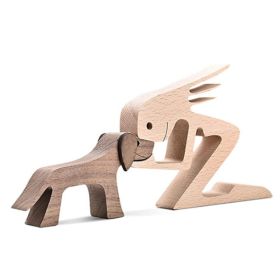 DIY Figurine Wood Dog Ornament Sculpture Home Decoration A Man A Dog Wood Sculpture Christmas Gifts Model Decor (Option: I)