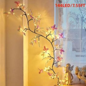 Enchanted Lights With Remote, 18 Branches 144 LEDs Lighted Willow Swag For Wall Decor, Indoor Artificial Plug In Fairy Lights For Bedroom, Living Room (Option: 7.55FT)