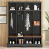 Farmhouse Hall Tree with 8 Hooks, Practical Entryway Bench with Open Compartments, 76.7"H Modern 3-in-1 Wooden Style Coat and Shoe Rack for Mudroom
