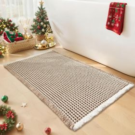 Waffle Bath Mat - Boho Bathroom Rugs Non Slip Washable, Super Absorbent & Quick Dry, Small Bath Mats Farmhouse Bathroom Decor, 18'' x 30'' (Color: Khaki & White)