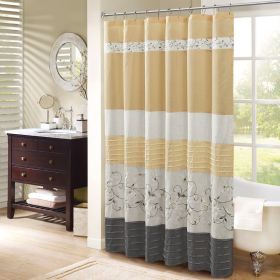 Faux Silk Embroidered Floral Shower Curtain (Color: as Pic)