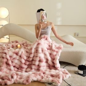 Ultra Soft Luxury Fluffy Faux Rabbit Fur Throw Blanket, Thick Warm Bubble Throw for Bed, Cozy Plush Reversible Blankets for Couch, Chair, Sofa (Color: Pink, size: 60*70 inch)