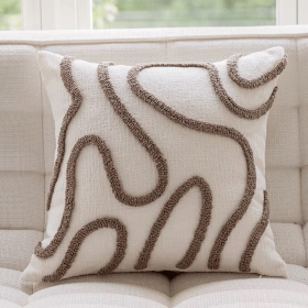 Tufted Nordic throw pillow cover, 18x18 inch (Color: Brown)