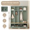 Farmhouse Hall Tree with 8 Hooks, Practical Entryway Bench with Open Compartments, 76.7"H Modern 3-in-1 Wooden Style Coat and Shoe Rack for Mudroom
