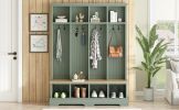 Farmhouse Hall Tree with 8 Hooks, Practical Entryway Bench with Open Compartments, 76.7"H Modern 3-in-1 Wooden Style Coat and Shoe Rack for Mudroom