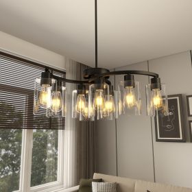 9-Light Black Modern Chandeliers For Dining Room, Adjustable Height Farmhouse Kitchen Island Lighting, Industrial Hanging Light Fixture (Option: Black)