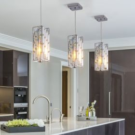 4inch Modern Crystal Pendant Light 3 Pack, Adjustable Hanging Ceiling Lamp With Crystal Prism Design For Dining Room, Kitchen Island, And Living (Option: Chrome)