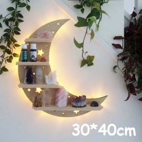 Wooden Wall Shelf Home Decoration Organizer - Bedroom, Room Decor, Storage Rack, Wall-mount Display Shelves (Color: Log moon)