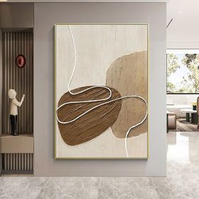 White and Beige Minimalist Handmade Oil Painting - Wall Art - Oversize Minimalist Painting on Canvas - Neutral Textured Painting, Brown (Style: 01, size: 90x120cm)