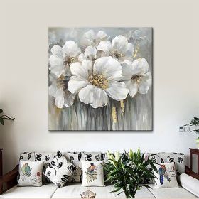 Hand Painted Square Floral Oil Painting, Botanical Pop Art for Living Room, Hallway, Bedroom - Luxurious Decorative Painting (Style: 01, size: 60x60cm)