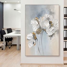 Abstract White Floral Painting On canvas - Handmade Oil Painting - Fancy Wall Art - Personalized Gifts - Large Flower Oil Painting - Minimalist Modern (Style: 01, size: 60X90cm)