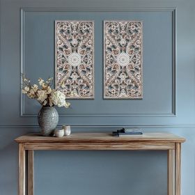 Botanical Panel - Distressed Carved Wood Wall Decor Set - 2 PCS (Color: as Pic)