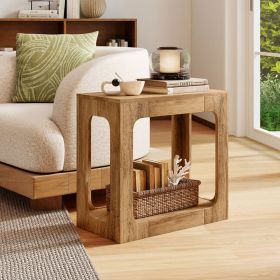 2-Tier End Table with Storage Shelf for Living Room (Color: Oak)