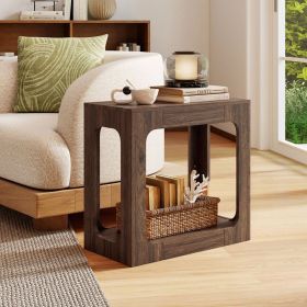 2-Tier End Table with Storage Shelf for Living Room (Color: Walnut)