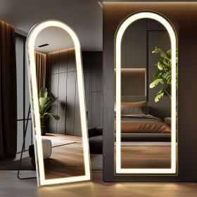 3 Color Lighting Mirror with LED Lights, 64"x21" Lighted Floor Standing Mirror with Stand, Wall Mounted Hanging (size: rounded corners/26'71)