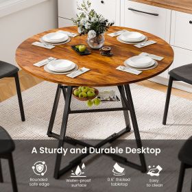 Round table, suitable for 4 to 6 people, a space-saving kitchen table with double-layer storage function, metal base frame (Color: Retro Wood/42IN)