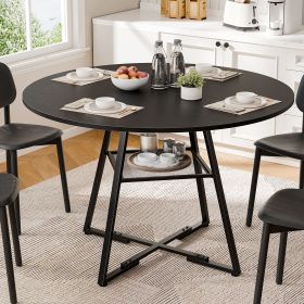 Round table, suitable for 4 to 6 people, a space-saving kitchen table with double-layer storage function, metal base frame (Color: Black/47IN)