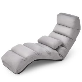Folding Lazy Sofa Couch with Pillow (Color: Gray)
